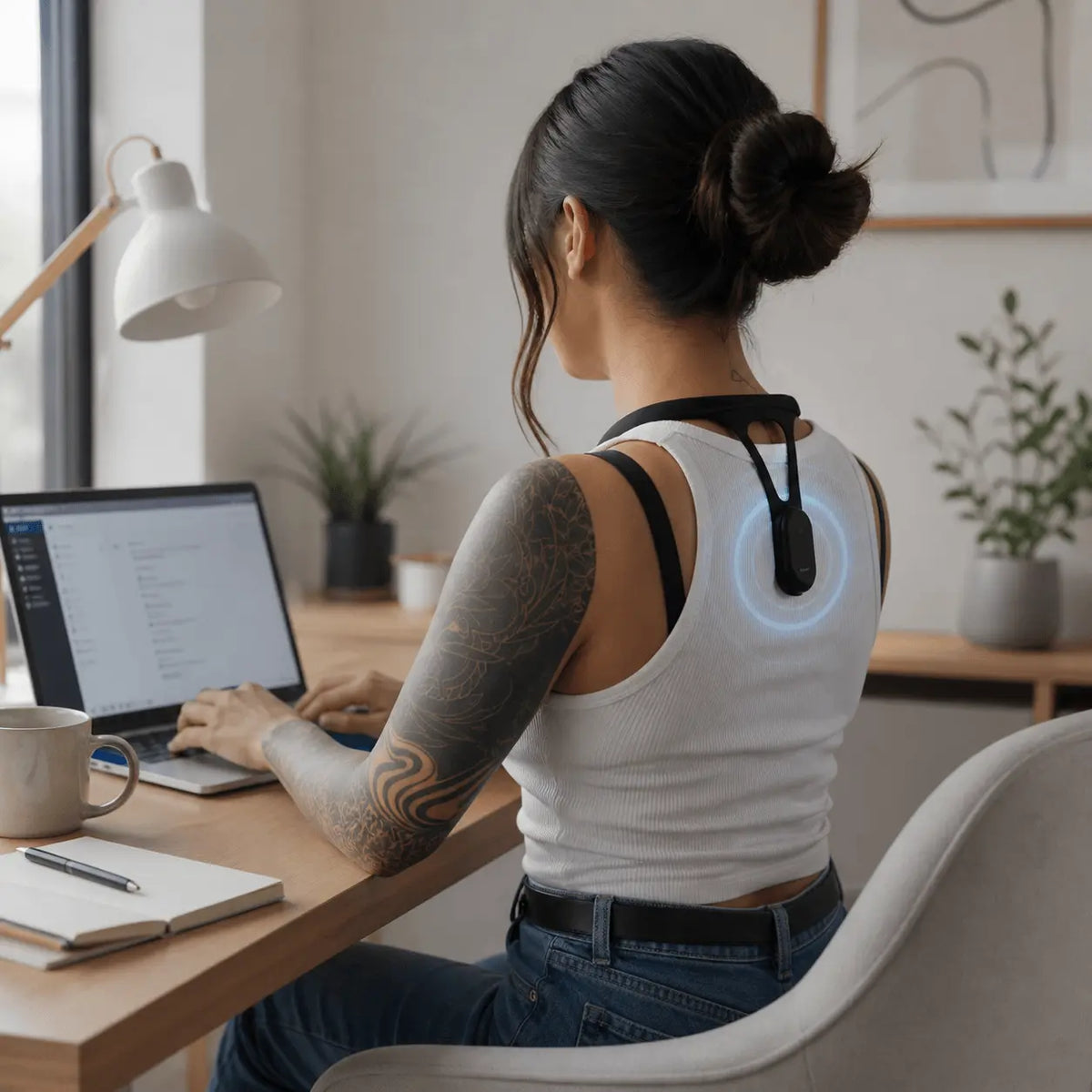 Person using Posturely while working at a desk